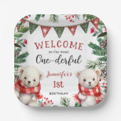 かわいいホッキョクグマのクリスマス1歳の誕生日 ペーパープレート (正面)