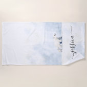 かわいいホッキョクグマのスクリプト名 ビーチタオル (正面)