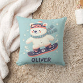 かわいいホッキョクグマのスノーボードパーソナライズされた クッション (ブランケット)