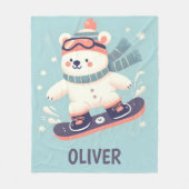 かわいいホッキョクグマのスノーボードパーソナライズされた フリースブランケット (正面)