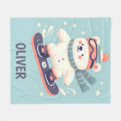 かわいいホッキョクグマのスノーボードパーソナライズされた フリースブランケット (正面(横))