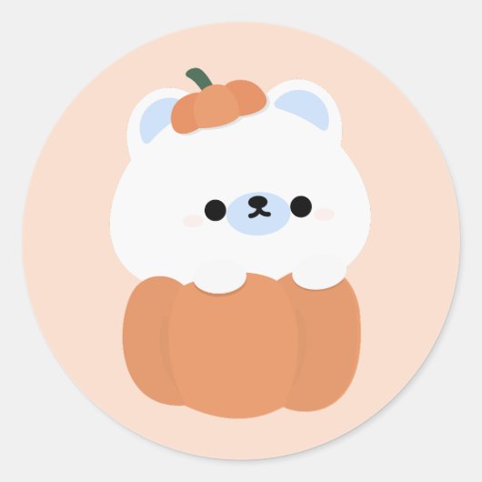 かわいいホッキョクグマのハロウィーン ラウンドシール (正面)