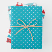 かわいいホッキョクグマのパターン赤白青水玉模様 ラッピングペーパーシート (インサイチュ)