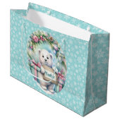 かわいいホッキョクグマのベビーガールのパーソナライズ名 ラージペーパーバッグ (正面アングル)