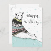 かわいいホッキョクグマのホリデーカード シーズンポストカード (正面/裏面)
