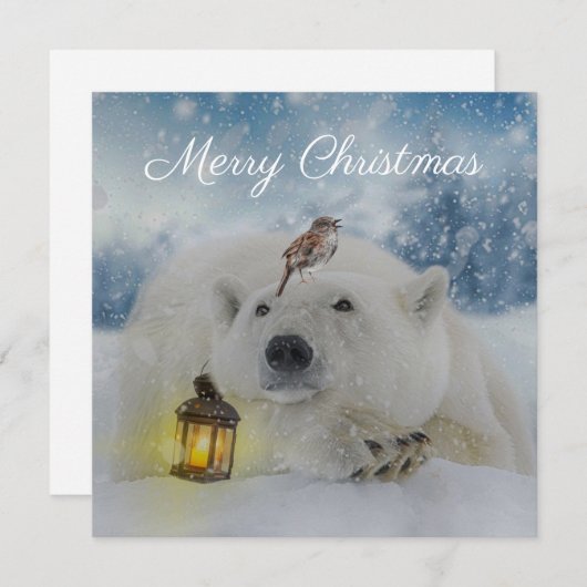 かわいいホッキョクグマの冬のクリスマス シーズンカード (正面/裏面)