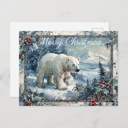 かわいいホッキョクグマの冬のクリスマス シーズンポストカード (正面/裏面)