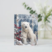 かわいいホッキョクグマの冬のクリスマス シーズンポストカード (スタンド正面)