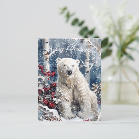 かわいいホッキョクグマの冬のクリスマス シーズンポストカード (スタンド正面)