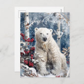 かわいいホッキョクグマの冬のクリスマス シーズンポストカード (正面/裏面)
