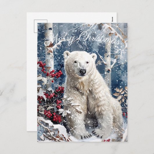 かわいいホッキョクグマの冬のクリスマス シーズンポストカード (正面/裏面)