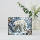 かわいいホッキョクグマの冬のクリスマス シーズンポストカード (スタンド正面)
