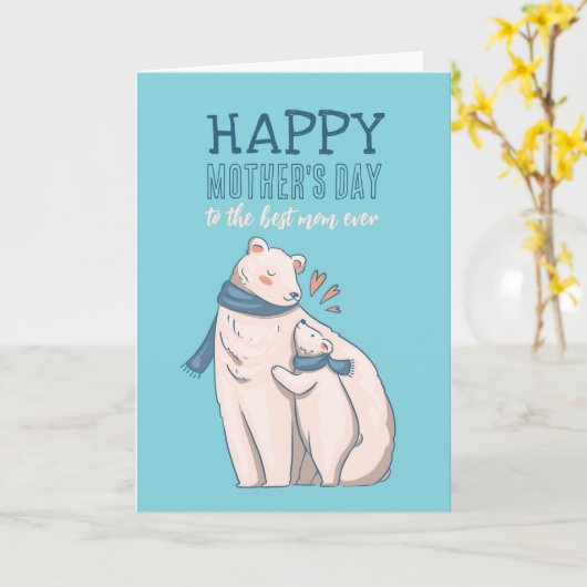 かわいいホッキョクグマの動物の漫画ハッピー母の日 カード (黄色い花)