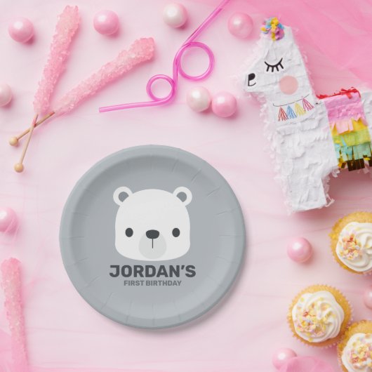 かわいいホッキョクグマの名パーソナライズされた前 ペーパープレート (パーティー)