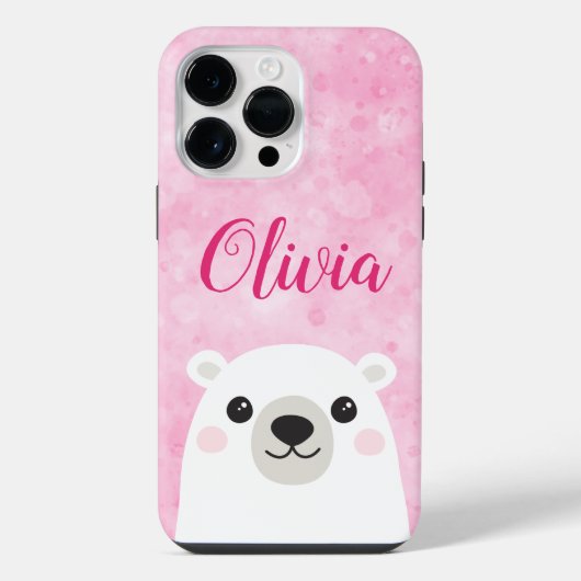 かわいいホッキョクグマの名前入り ピンク iPhoneケース (裏面)