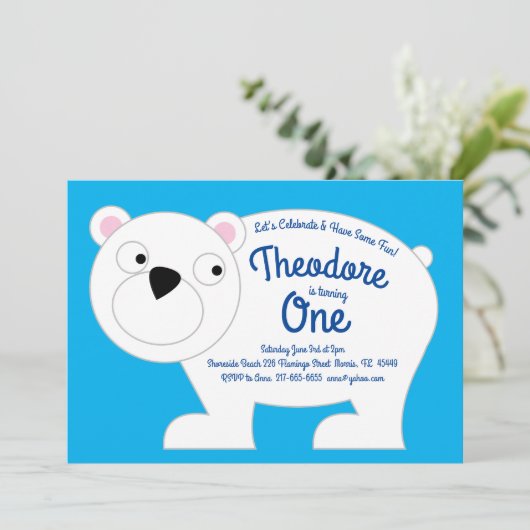 かわいいホッキョクグマの子供たち1st誕生日パーティの招待状 招待状 (スタンド正面)