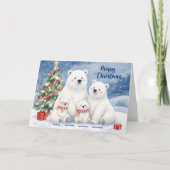 かわいいホッキョクグマの家族名クリスマスカード シーズンカード (正面)