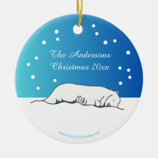 かわいいホッキョクグマの手描きオリジナルアート動物 セラミックオーナメント (正面)