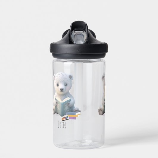 かわいいホッキョクグマの本キッズスクールパーソナライズされた名 ウォーターボトル (正面)