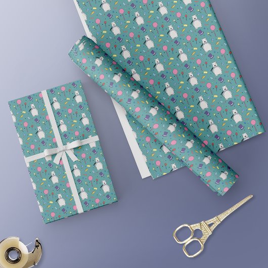かわいいホッキョクグマの誕生日パーティー ラッピングペーパー