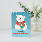 かわいいホッキョクグマの贈り物&メッセージよくはしゃぐクリスマス シーズンカード (スタンド正面)