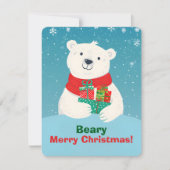かわいいホッキョクグマの贈り物&メッセージよくはしゃぐクリスマス シーズンカード (正面)