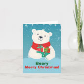 かわいいホッキョクグマの贈り物&メッセージよくはしゃぐクリスマス シーズンカード (正面)