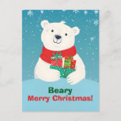 かわいいホッキョクグマの贈り物&メッセージよくはしゃぐクリスマス シーズンポストカード (正面)