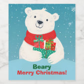 かわいいホッキョクグマの贈り物&メッセージよくはしゃぐクリスマス ワインラベル (シングルラベル)
