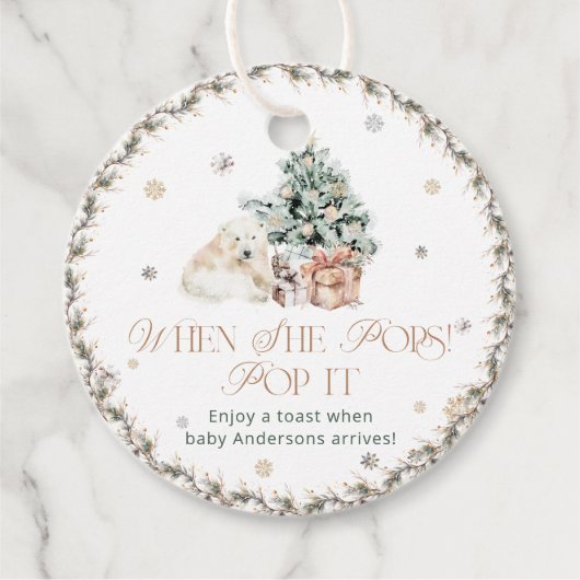 かわいいホッキョクグマポップ・アートのがポップの赤ちゃんシャワー フェイバータグ (正面)