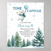 かわいいホッキョクグマ冬の誕生日時間カプセルサイン ポスター (正面)