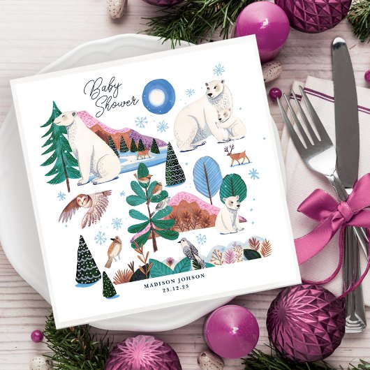 かわいいホッキョクグマ冬の赤ちゃんシャワー スタンダードランチョンナプキン