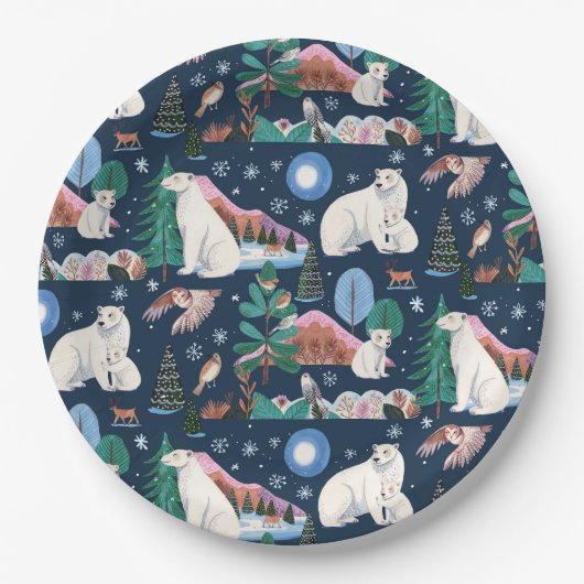 かわいいホッキョクグマ冬の赤ちゃんシャワー ペーパープレート (正面)