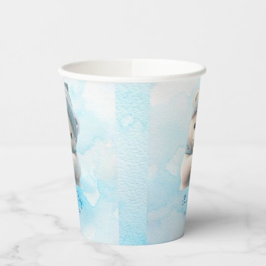 かわいいホッキョクグマ冬の青い赤ちゃんシャワーその少年 紙コップ (左)