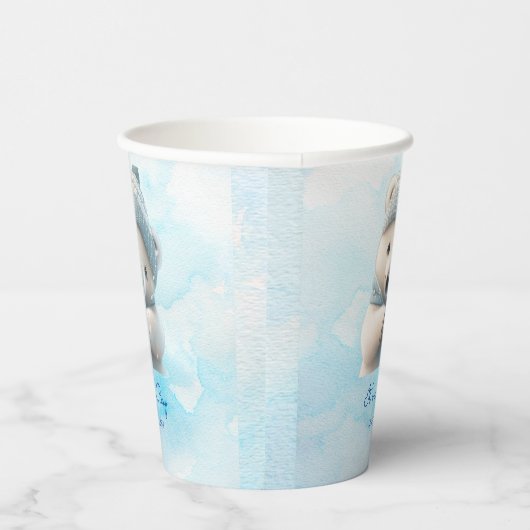 かわいいホッキョクグマ冬の青い赤ちゃんシャワーその少年 紙コップ (右)