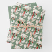 かわいいホッキョクグマ動物の水色グリーン ラッピングペーパーシート (インサイチュ)