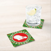 かわいいホッキョクグマ動物クリスマスグリーンレッドプレイド スクエアペーパーコースター (インサイチュ)