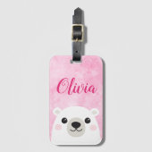 かわいいホッキョクグマ名前をカスタムするピンク ラゲッジタグ (正面縦)