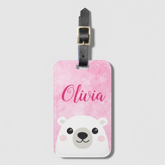 かわいいホッキョクグマ名前をカスタムするピンク ラゲッジタグ