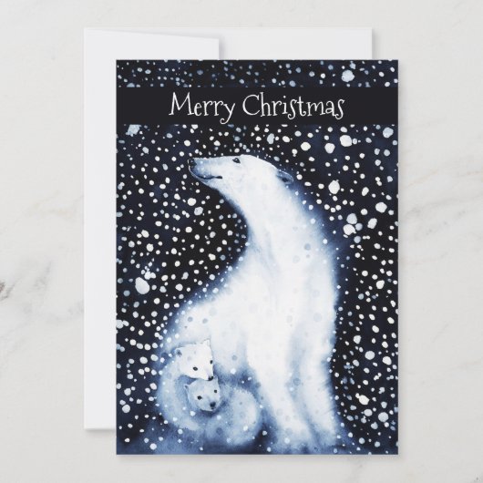 かわいいホッキョクグマ家族の雪の冬のクリスマス シーズンカード (正面)