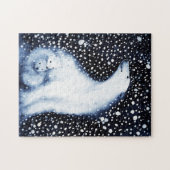 かわいいホッキョクグマ家族の雪の冬のクリスマス ジグソーパズル (横)