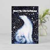 かわいいホッキョクグマ家族の雪の冬のクリスマス 箔シーズンカード (立ち正面)
