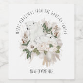 かわいいホッキョクグマ家族メリークリスマス ワインラベル (シングルラベル)