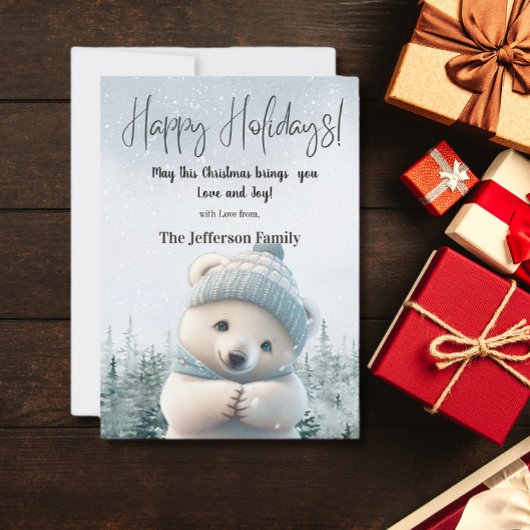 かわいいホッキョクグマ幸せな休日ウィンターウォーター色 シーズンカード