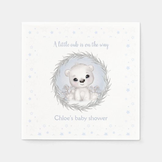 かわいいホッキョクグマ白い冬の男の子の赤ちゃんシャワー スタンダードカクテルナプキン (正面)