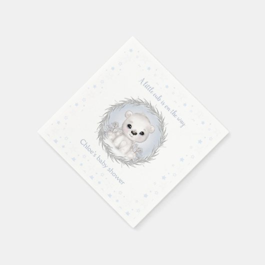 かわいいホッキョクグマ白い冬の男の子の赤ちゃんシャワー スタンダードカクテルナプキン (角)