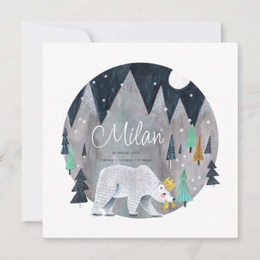 かわいいホッキョクグマ誕生のお知らせ サンキューカード (正面)