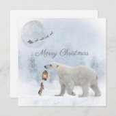 かわいいホッキョクグマ野生うさぎサンタ冬クリスマス シーズンカード (正面/裏面)