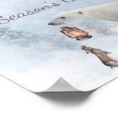 かわいいホッキョクグマ野生うさぎサンタ冬クリスマス ポスター (角)