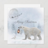 かわいいホッキョクグマ野生の鳩サンタウィンタークリスマス シーズンカード (正面/裏面)